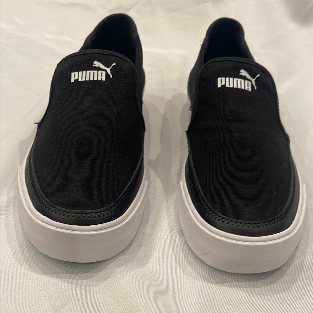 Puma Black and White Slip-On Loafers